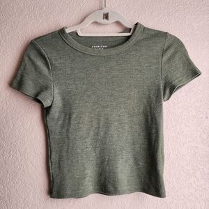American Eagle Hey Baby Waffle olive green short sleeve crop top Size M
